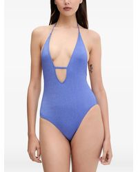 Benetton - Glitter-Effect Halterneck Swimsuit - Lyst