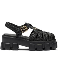 Prada - Monolith Logo-Plaque Chunky-Sole Caged Crochet Sandals - Lyst