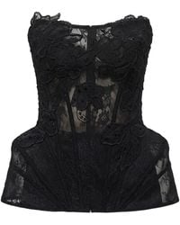 Gemy Maalouf - Lace-Overlay Strapless Corset Top - Lyst