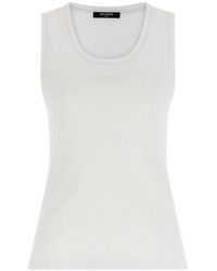 Balmain - Small Paris" Emb Jersey Tank Top - Lyst