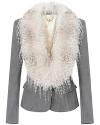 Elisabetta Franchi - Wool Jacket With Fur-Effect Collar - Lyst