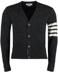 Thom Browne - Classic Short V Neck Cardigan With Bar Stripe - Lyst