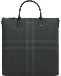 Burberry - Check-pattern Leather-trim Tote Bag - Lyst
