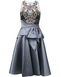 Marchesa notte Embroidered Top Flared Dress - Grijs