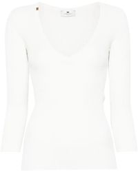 Elisabetta Franchi - V-Neck Ribbed Top - Lyst