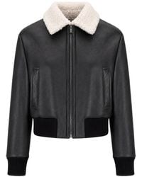 LA ROSE - Veste En Cuir À Col Lainé - Lyst