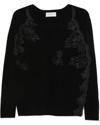 ERMANNO FIRENZE - Lace-Panelled V-Neck Sweater - Lyst