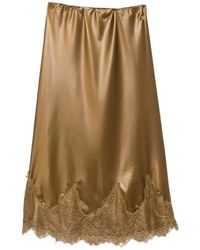 PHILIA LOFT - Lace-Trim Satin Midi Skirt - Lyst