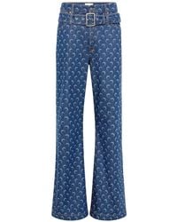 Marine Serre - Crescent Moon-Print Belted Jeans - Lyst