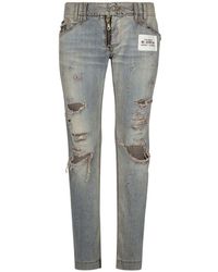 Dolce & Gabbana - Jeans slim con effetto vissuto - Lyst