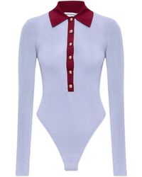 Self-Portrait - Ribbed-Knit Polo Bodysuit - Lyst