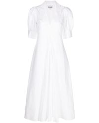 Ganni - Midi-Jurk Van Biologisch Katoen Met V-Hals - Lyst