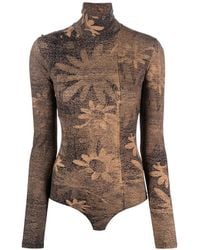 MM6 by Maison Margiela - Flower-Print High Neck Bodysuit - Lyst