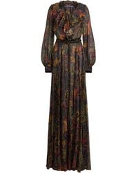 Ralph Lauren - Geplooide Maxi-Jurk Met Ruche Hals - Lyst