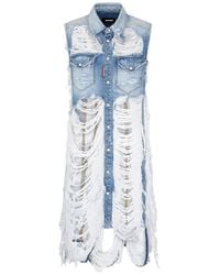 DSquared² - Robe-Chemise En Jean À Effet Usé À Coupe Mi-Longue - Lyst