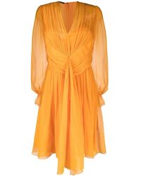 Alberta Ferretti - Pleated Silk V-Neck Dress - Lyst