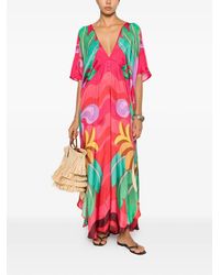 farm rio pink banana leaves maxi dress FARM Rio - Pink Banana Leaves V Neck Mini Dress