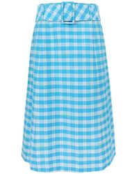 Sandy Liang - Clio Belted Gingham Midi Skirt - Lyst