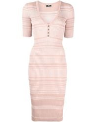 Elisabetta Franchi - Ribbed V-Neck Midi Dress - Lyst