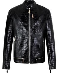 Philipp Plein - Crocodile-Print Leather Jacket - Lyst