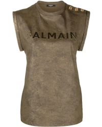 Balmain - Logo-print Cotton Tank Top - Lyst
