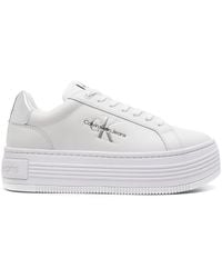 Calvin Klein - Logo-Debossed Leather Flatform Sneakers - Lyst