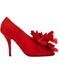 Ferragamo - 90Mm Flower-Appliqué Satin Pumps - Lyst