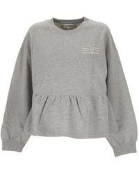 Ganni - Crew-Neck Ruffled Sweatshirt - Lyst