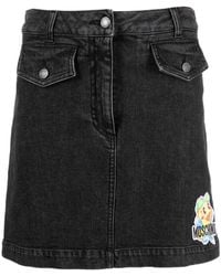 Moschino - Cartoon-Embroidered A-Line Denim Skirt - Lyst