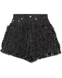 Sacai - Fringed Tweed Denim Shorts - Lyst