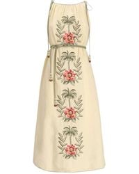 FARM Rio - Sand Tropical Flower Embroidered Midi Dress - Lyst