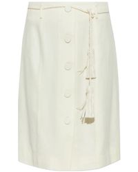Posse - Elspeth Button-Front Tassel-Belt Wool Midi Skirt - Lyst