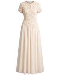 Baruni - Zaina Guipure Lace-Bodice Pleated Maxi Dress - Lyst