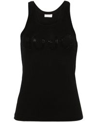 Liu Jo - | T-shirt in viscosa senza maniche con logo e strass | female | NERO | S - Lyst