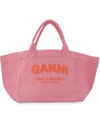 Ganni - Xxl Beach Resort Embroidered-Logo Tote Bag - Lyst