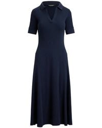 Ralph Lauren - Rib-Knit Elbow-Sleeve Polo Midi Dress - Lyst