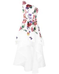 Marchesa - Floral-embroidered One-shoulder Tiered Dress - Lyst