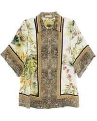 Elie Saab Printed Chiffon Shirt Foulard36 Silk in Grey