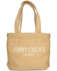 Jimmy Choo - Woven-Raffia Logo-Embroidered Tote Bag - Lyst