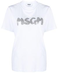 MSGM - Logo-print Glitter-detailed T-shirt - Lyst