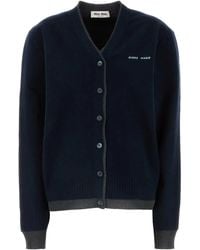 Miu Miu - Cashmere-Silk Logo Cardigan - Lyst