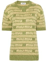 Miu Miu - Gestreifter Pullover mit Logo - Lyst