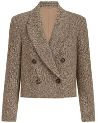 Brunello Cucinelli - Sparkling Virgin Wool Chevron Cropped Blazer - Lyst