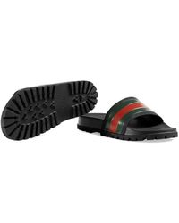 Gucci Striped Web Rubber Slides  - Black
