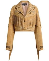 Etro - Cropped Leather Jacket With Studs And Fringing - Lyst