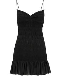 Saint Laurent - Shirred Ruffled Mini Dress - Lyst