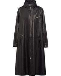 Prada Leather Oversized Trench Coat - Black