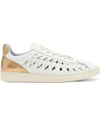 AllSaints - Leather Woven-Detail Metallic-Panel Sneakers - Lyst
