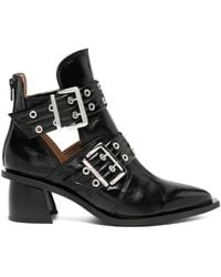 Ganni - Double-buckle Cut-out Ankle Boots - Lyst