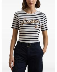 Ralph Lauren - Gestreiftes T-Shirt Mit Stickerei - Lyst